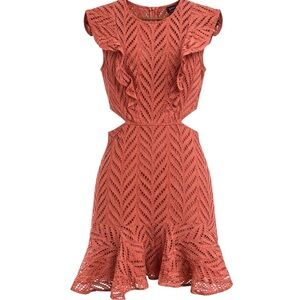 Bardot Aria Lace Mini Dress Cutout Ruffle Eyelet Rust Boho Small